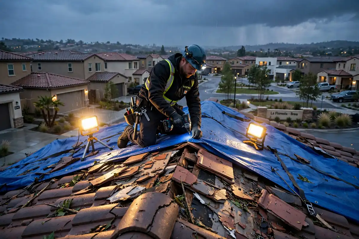 Reemplazo de techo de emergencia en La Floresta, Brea, CA 92823