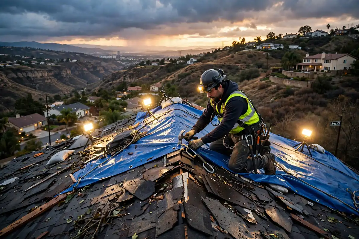 Reemplazo de techo de emergencia en Olinda Ranch, Brea, CA 92823