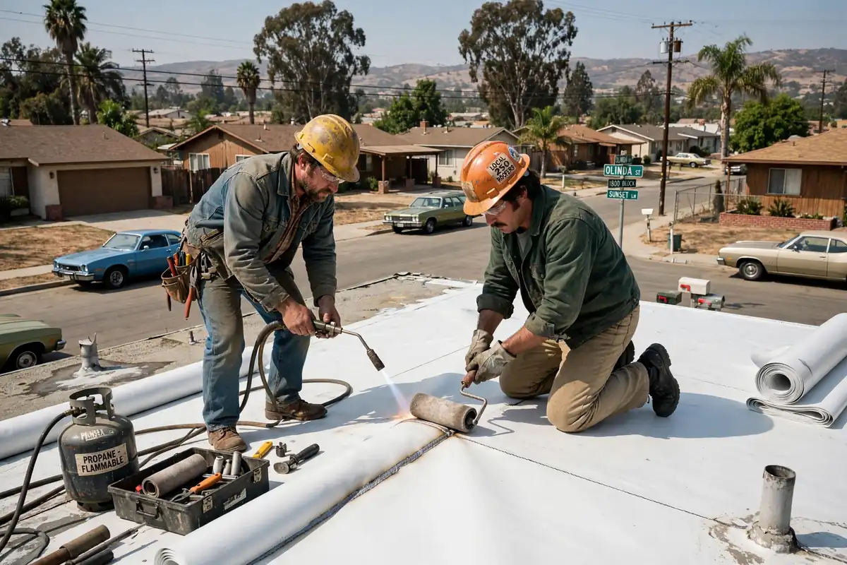 Reemplazo de techo plano (TPO y EPDM) en Birch Hills, Brea, CA 92821