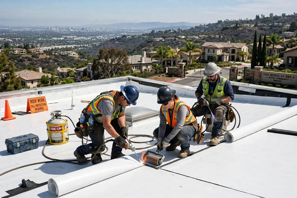 Reemplazo de techo plano (TPO y EPDM) en Blackstone, Brea, CA 92821