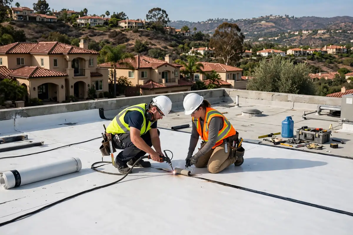 Reemplazo de techo plano (TPO y EPDM) en Brea Hills, Brea, CA 92823