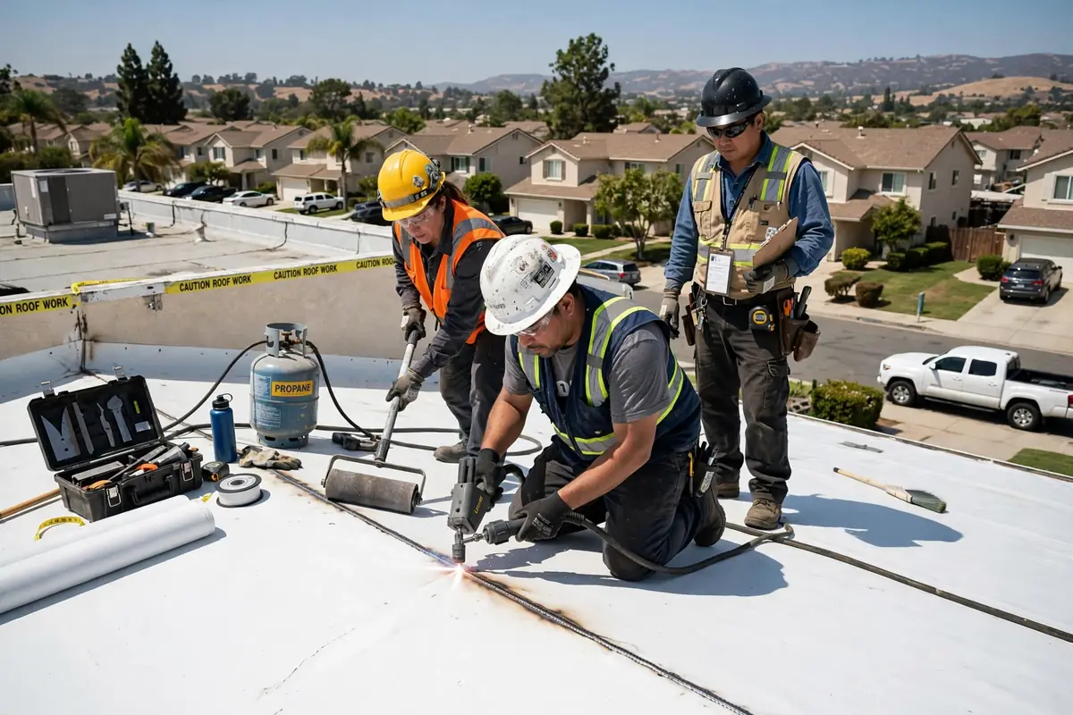 Reemplazo de techo plano (TPO y EPDM) en Country Hills, Brea, CA 92821