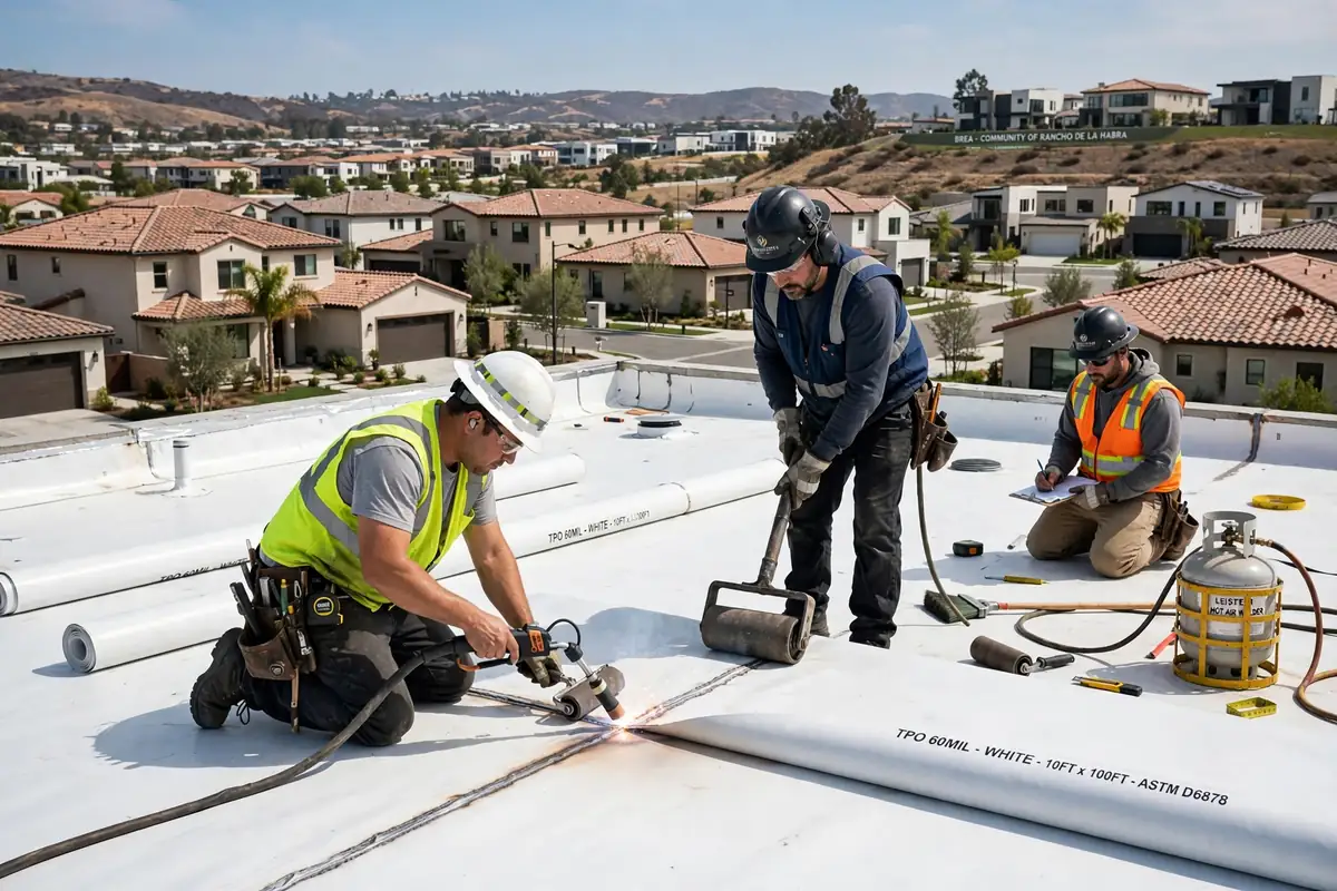 Reemplazo de techo plano (TPO y EPDM) en La Floresta, Brea, CA 92823