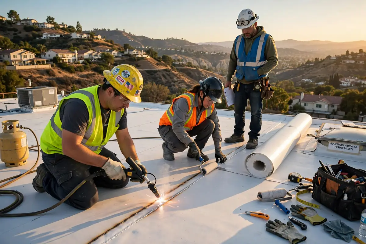 Reemplazo de techo plano (TPO y EPDM) en Olinda Ranch, Brea, CA 92823