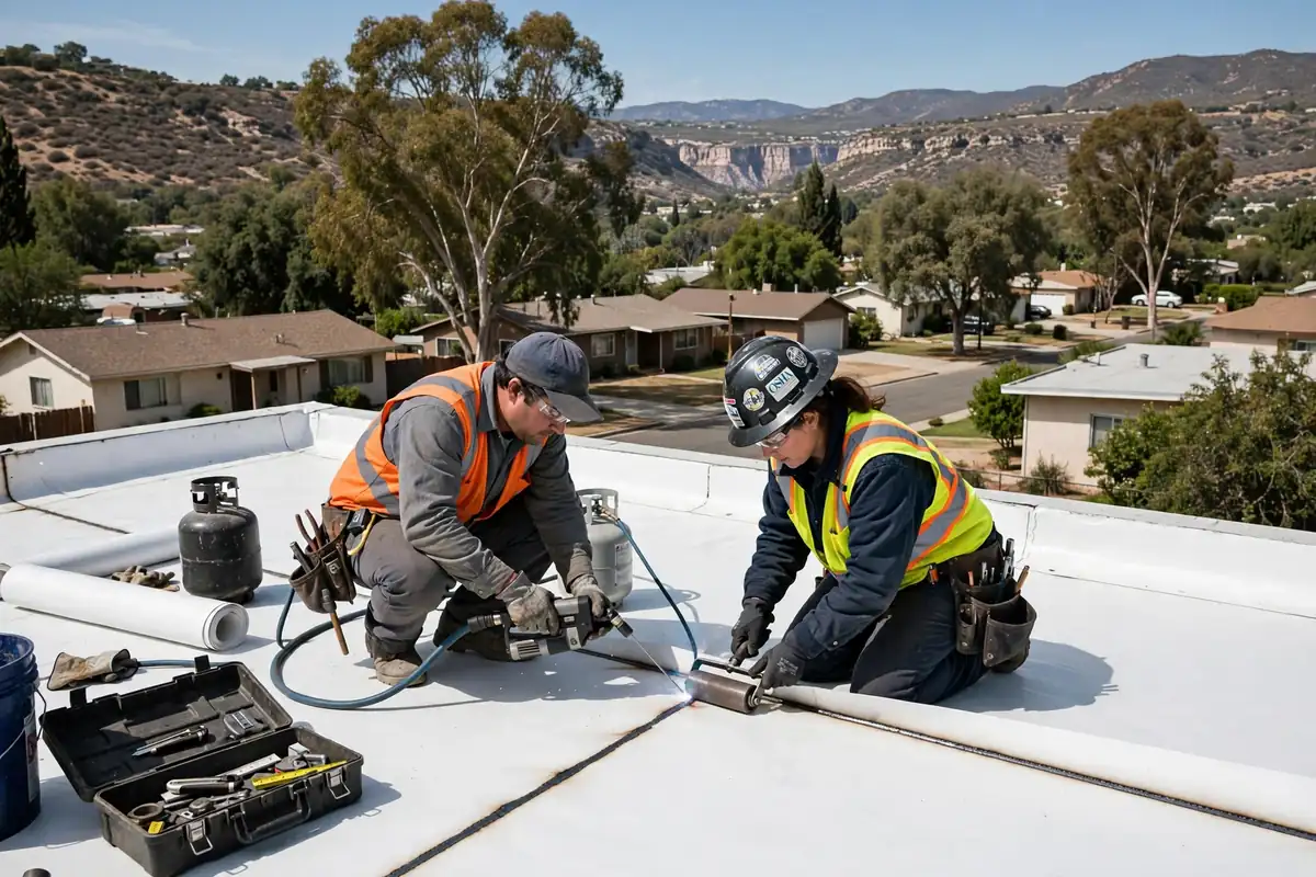 Reemplazo de techo plano (TPO y EPDM) en Olinda Village, Brea, CA 92823
