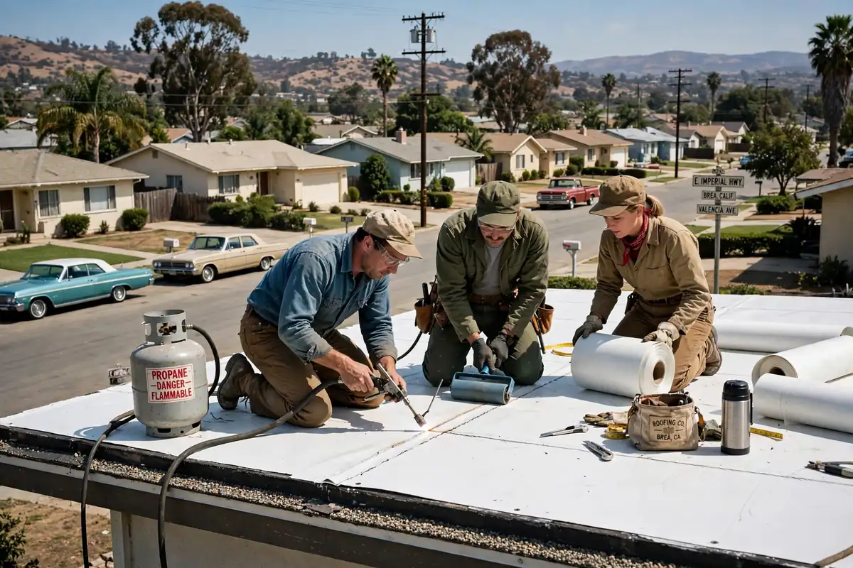Reemplazo de techo plano (TPO y EPDM) en Tamarack, Brea, CA 92821