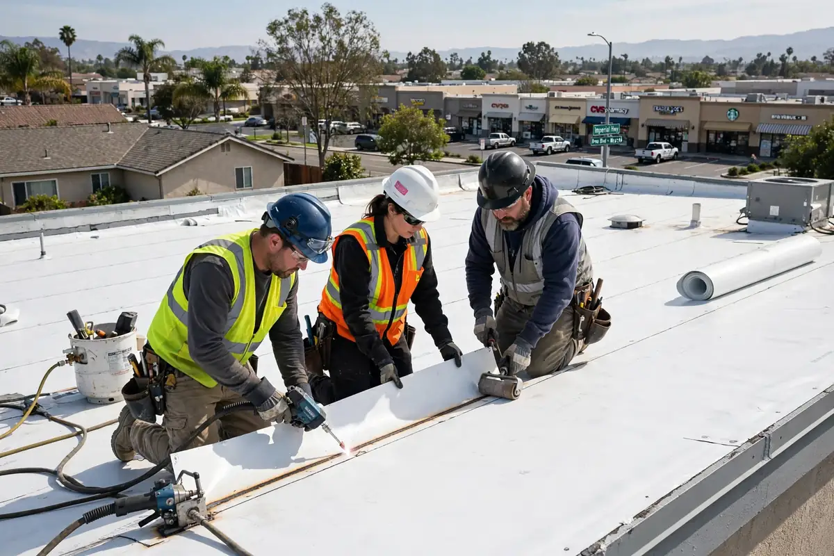 Reemplazo de techo plano (TPO y EPDM) en West Brea, Brea, CA 92821