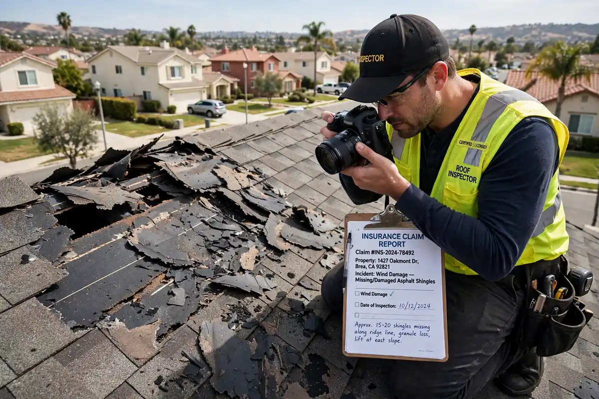 Reemplazo de techo por reclamo de seguro en Country Hills, Brea, CA 92821