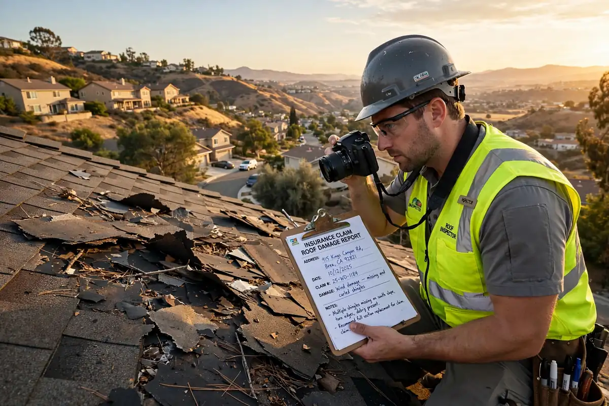 Reemplazo de techo por reclamo de seguro en Olinda Ranch, Brea, CA 92823