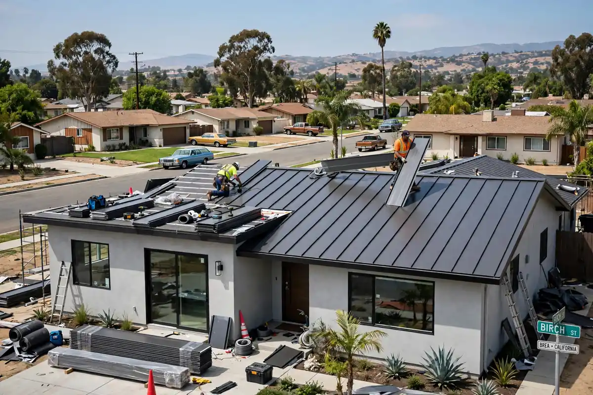 Reemplazo de techo de metal en Birch Hills, Brea, CA 92821