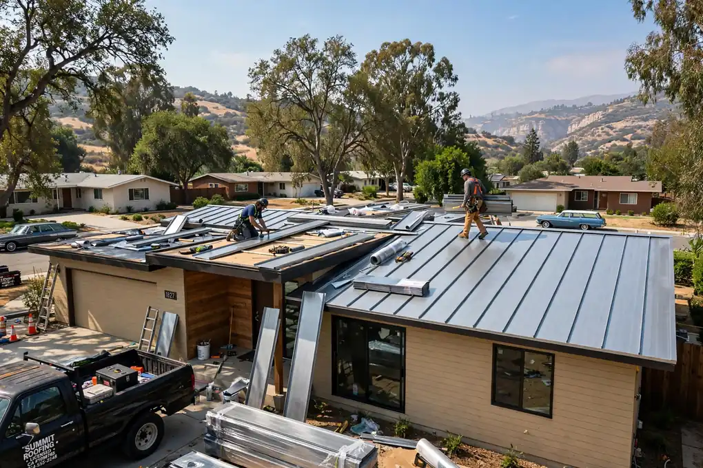 Reemplazo de techo de metal en Olinda Village, Brea, CA 92823