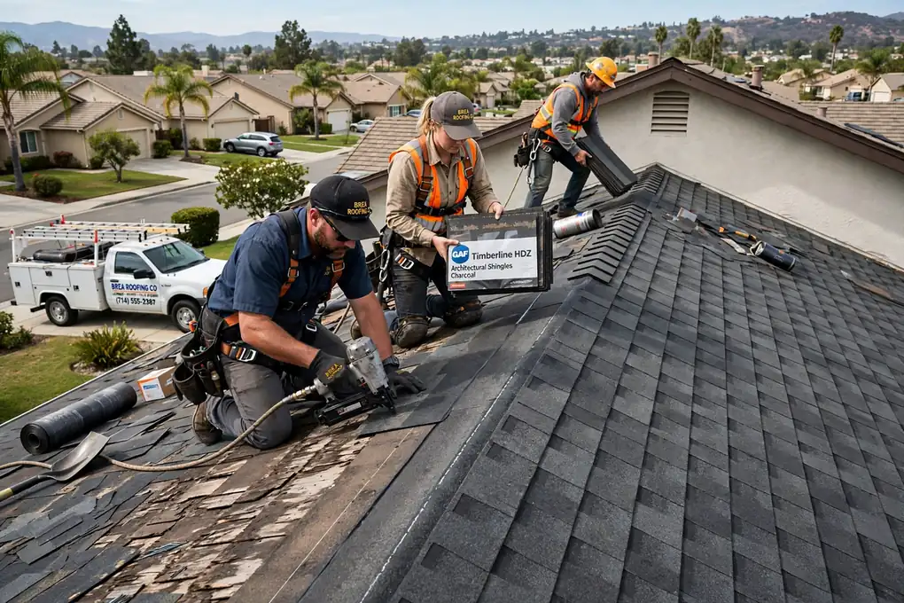 Reemplazo parcial de techo en Country Hills, Brea, CA 92821