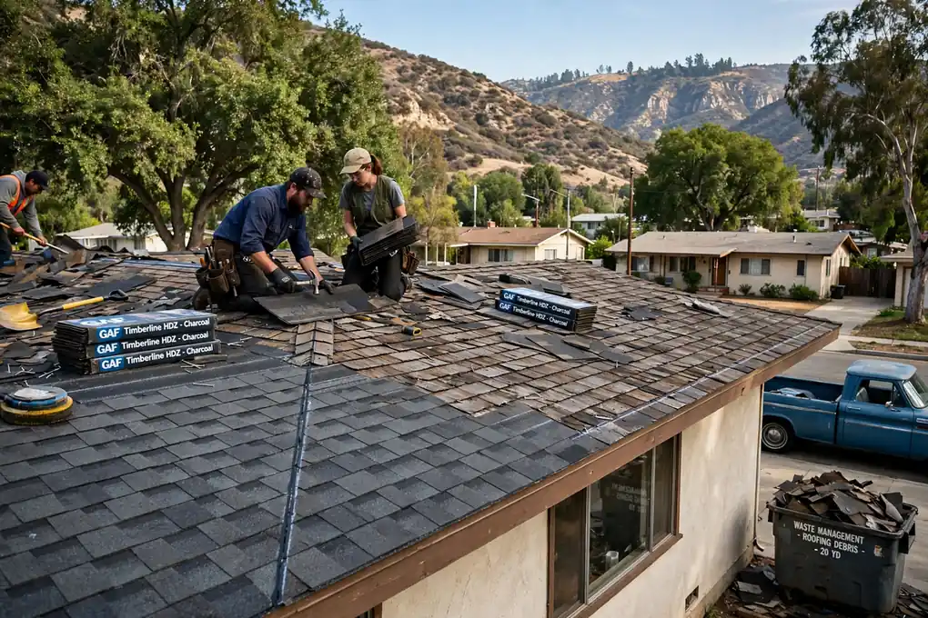Reemplazo parcial de techo en Olinda Village, Brea, CA 92823
