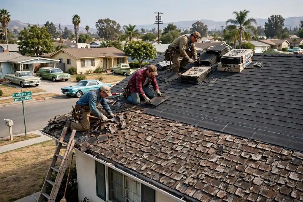 Reemplazo parcial de techo en Tamarack, Brea, CA 92821