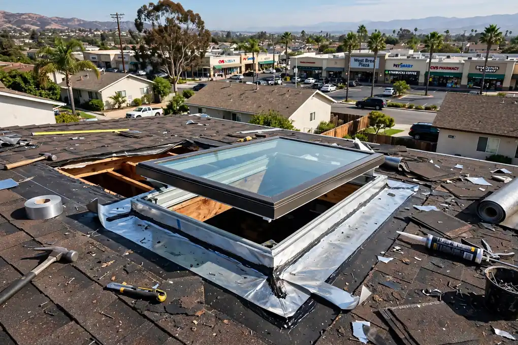 Reemplazo de tragaluz durante el retejado en West Brea, Brea, CA 92821