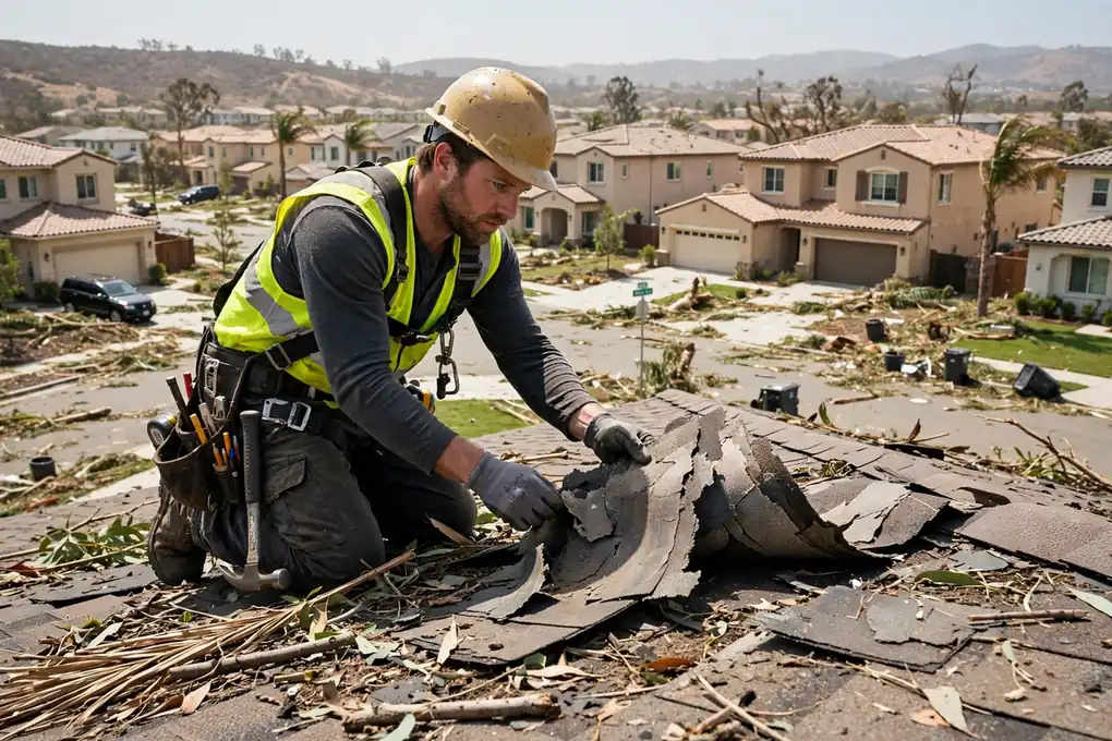 Reemplazo de techo por daños de tormenta en La Floresta, Brea, CA 92823