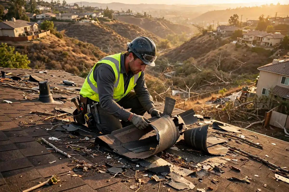 Reemplazo de techo por daños de tormenta en Olinda Ranch, Brea, CA 92823