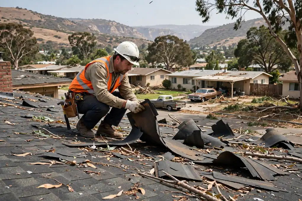 Reemplazo de techo por daños de tormenta en Olinda Village, Brea, CA 92823
