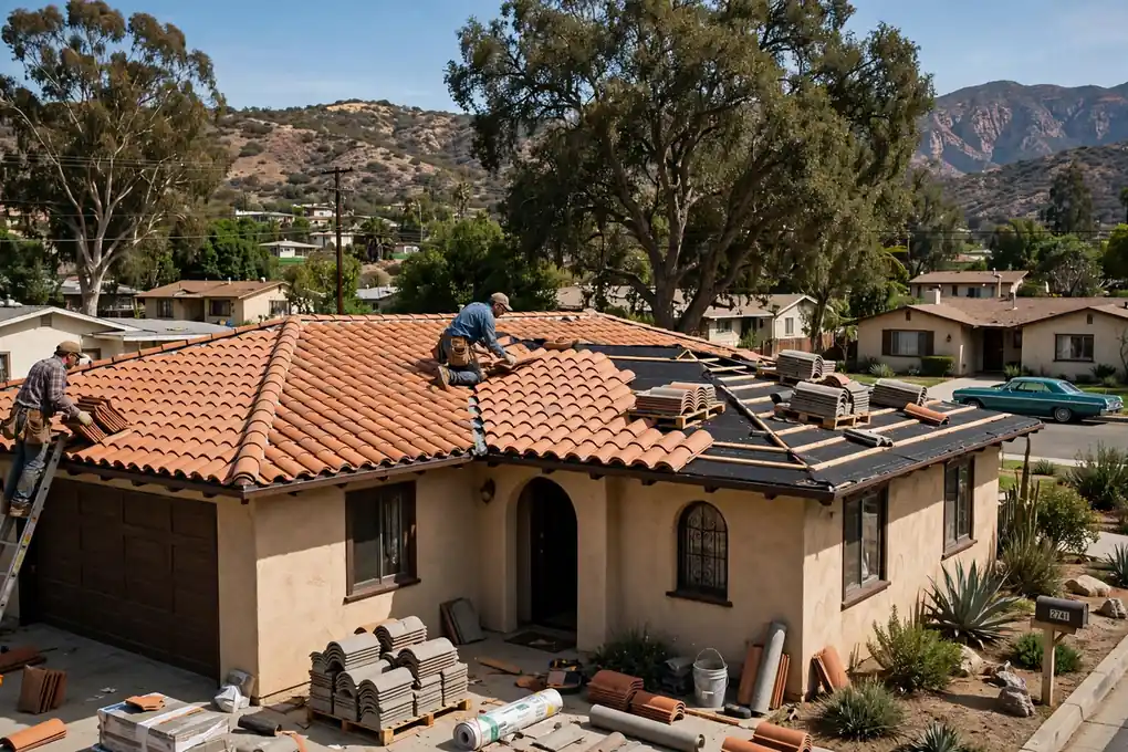 Reemplazo de techo de tejas en Olinda Village, Brea, CA 92823