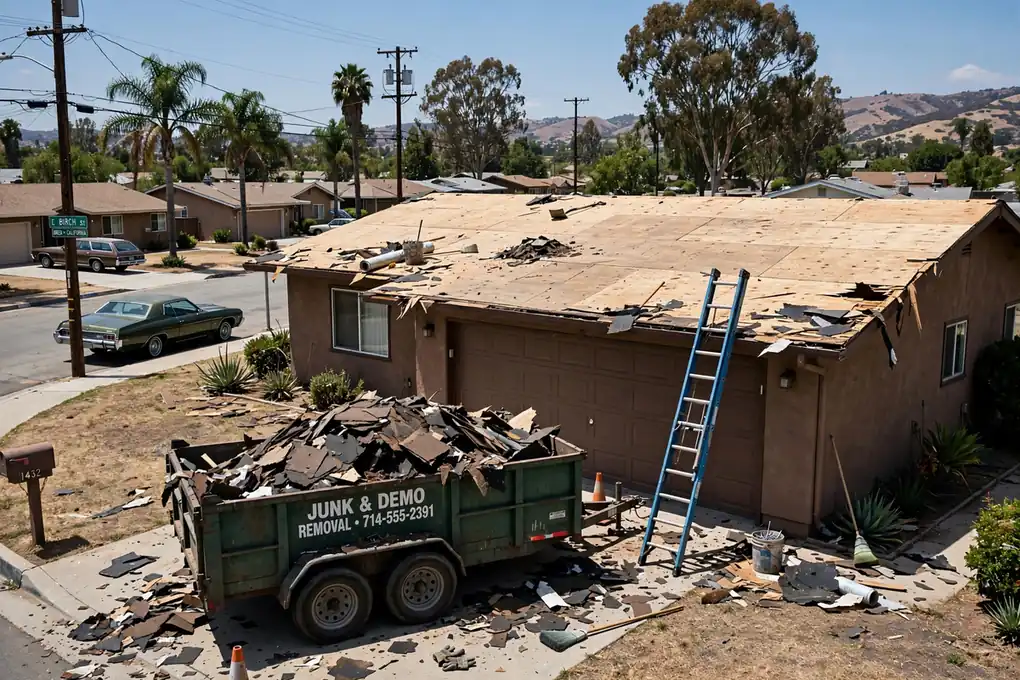 Remoción de techo y reemplazo de entablado en Birch Hills, Brea, CA 92821