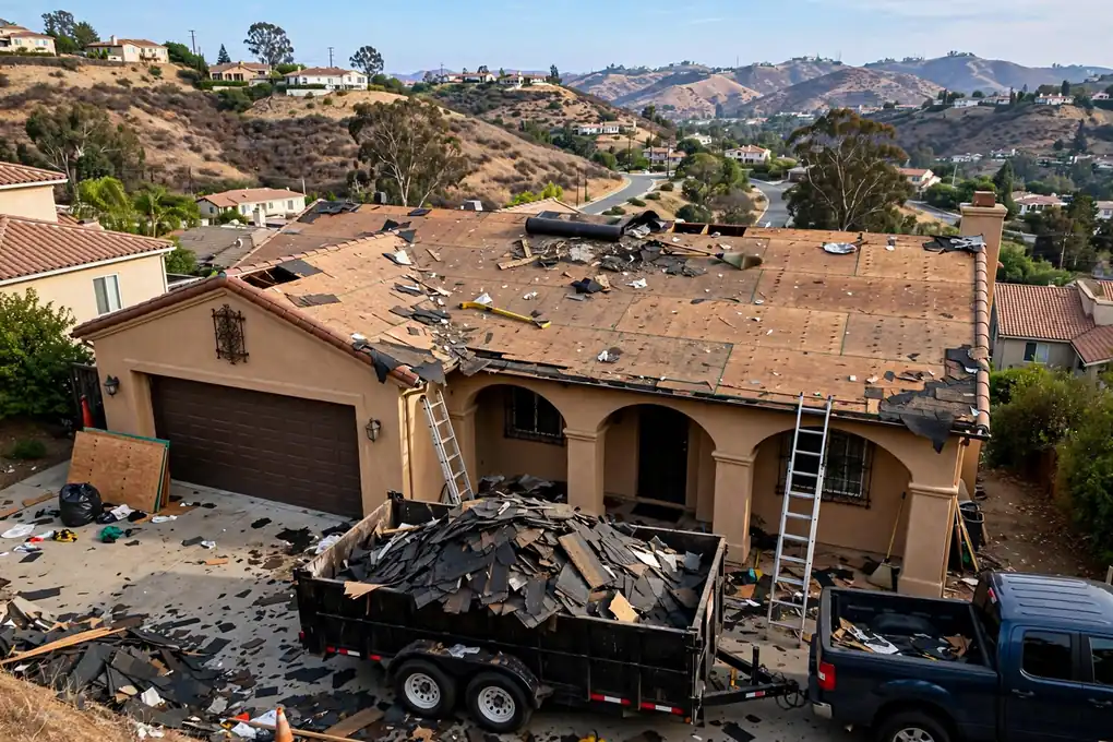 Remoción de techo y reemplazo de entablado en Brea Hills, Brea, CA 92823