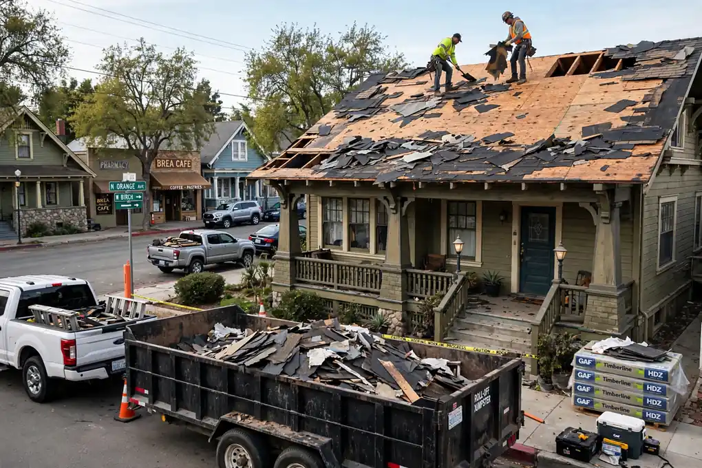 Remoción de techo y reemplazo de entablado en Downtown Brea, Brea, CA 92821