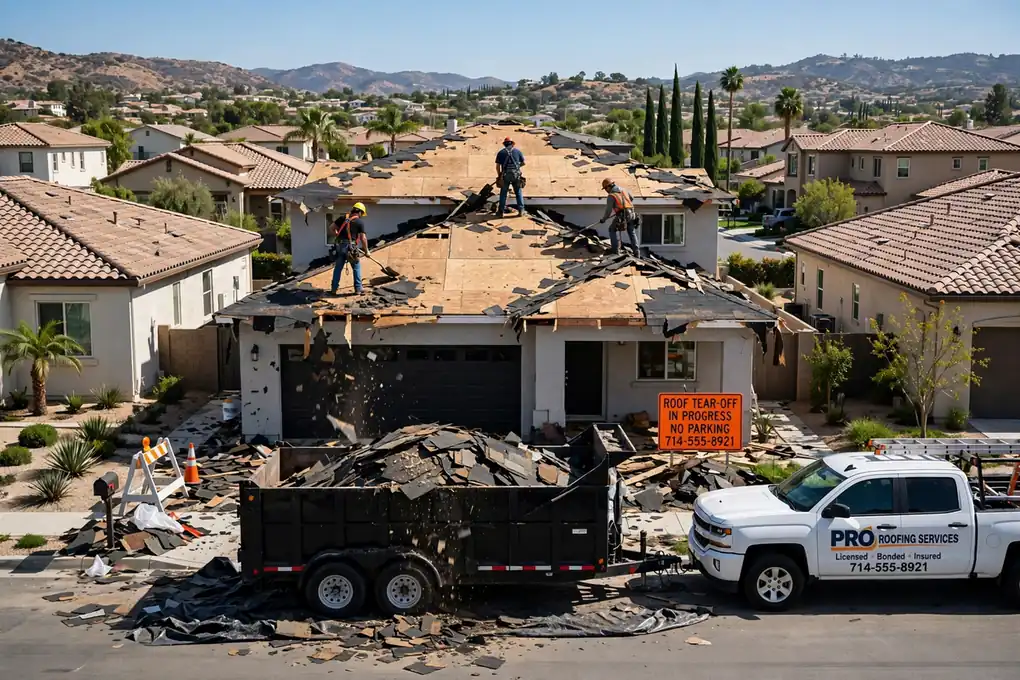 Remoción de techo y reemplazo de entablado en La Floresta, Brea, CA 92823