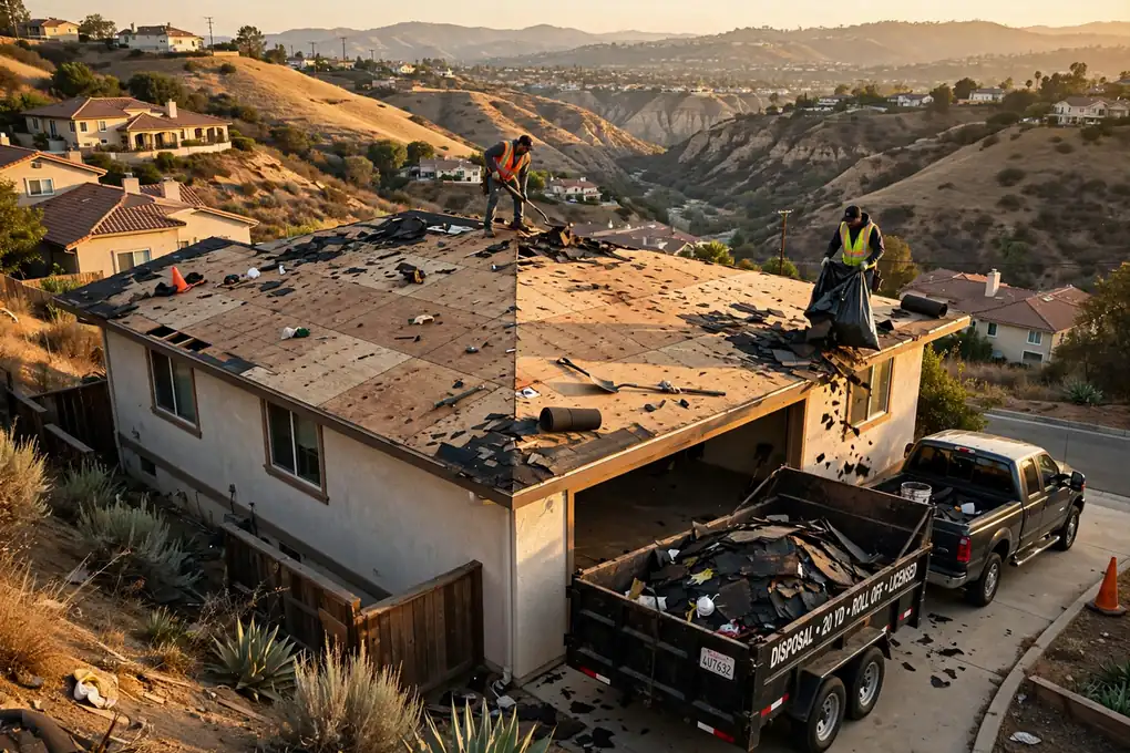 Remoción de techo y reemplazo de entablado en Olinda Ranch, Brea, CA 92823