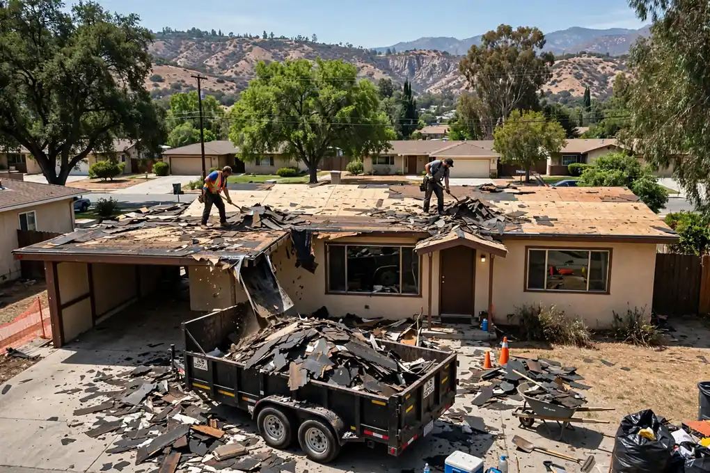 Remoción de techo y reemplazo de entablado en Olinda Village, Brea, CA 92823