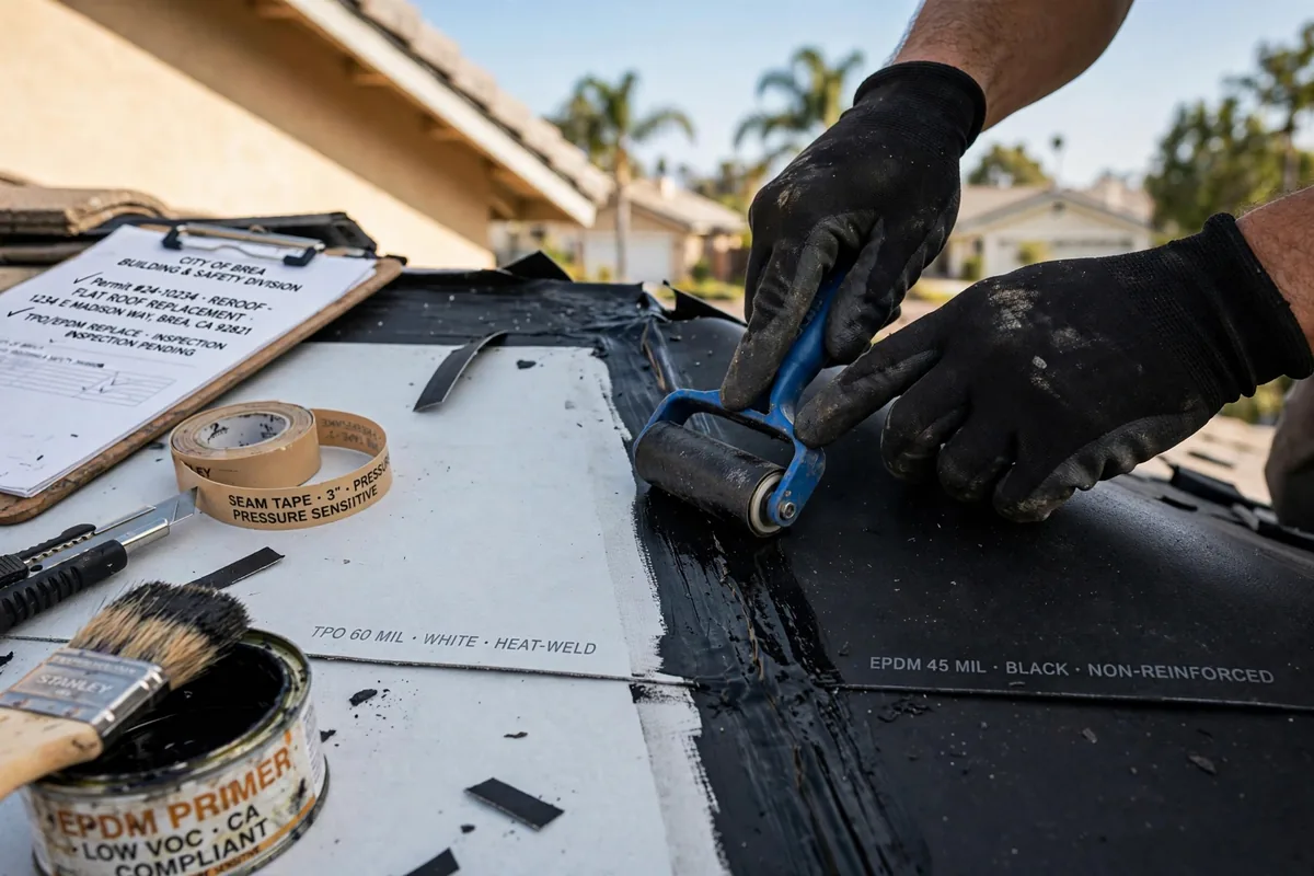 Reemplazo de techo plano (TPO y EPDM) en Brea, CA — instalación profesional