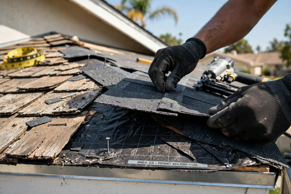 Reemplazo parcial de techo en Brea, CA — instalación profesional