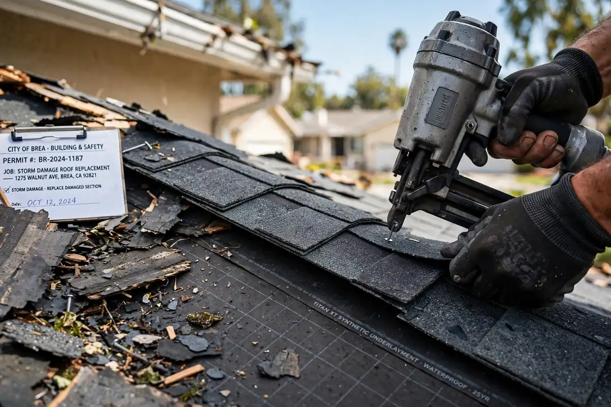 Reemplazo de techo por daños de tormenta en Brea, CA — instalación profesional